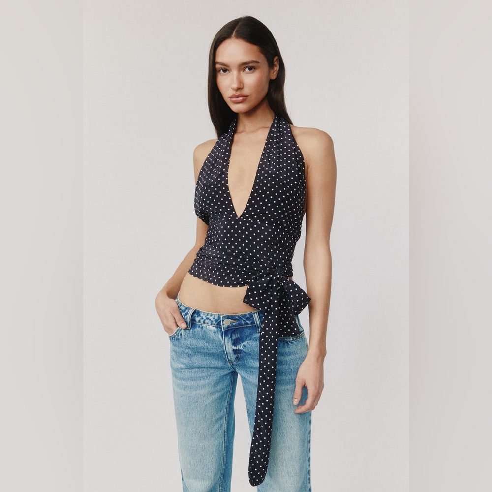 With Jean Black Polka Dot Rendezvous Top
